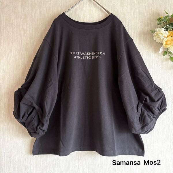 新品 袖タックTシャツ チャコール サマンサモスモス