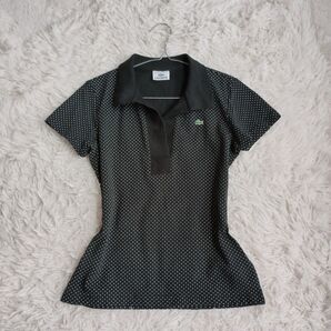 【日本製】LACOSTE ピチ ピタ T ポロ シャツ 水玉 ドット 総柄 黒 ゴルフ アーカイブ