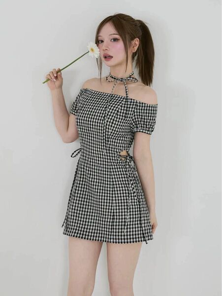 最終下げ!ラスト1点!ANDMARY Becky check mini dress
