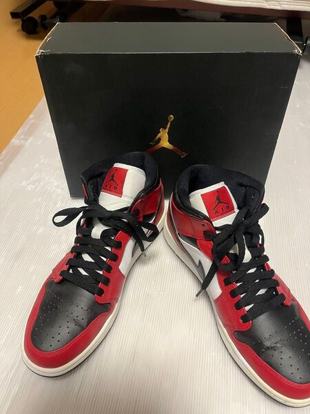 美品 AIR JORDAN 1 MID ブラック ジムレッド 27.5cm エアジョーダン1 ミッド 黒 赤 ブレッド
