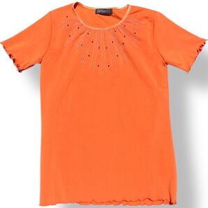 古着 カットソー ビジュー付き ビーズ フリル袖 レトロ Tシャツ