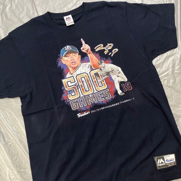 ヤクルトスワローズ#19 石川雅規 500試合登板記念Tシャツ 半袖 ネイビー メンズLサイズ プロ野球 応援グッズ