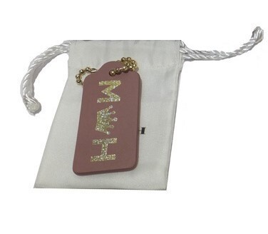 $ 美品 $ 保存袋 付き◆ コーチ ◆ COACH ◆ MH 王冠 柄 & ゴールドチェーン・本革 レザー イニシャルタグ チャーム ◆ ストロベリーピンク