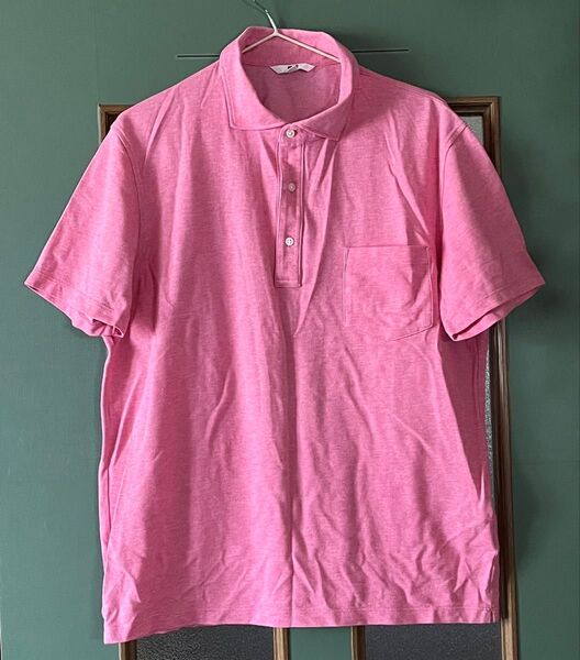 2回着の中古 ユニクロ XL LL メンズ ポロシャツ ピンク系 身幅57 着丈68 半袖 男女兼用