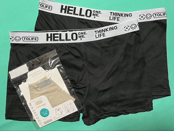新品 2枚セット メンズ M ボクサーパンツ アンダーウェア 黒 下着 パンツ★新品 洗えるマスク付き