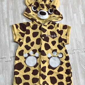 80サイズ きりん キリン ロンパースなりきり変身スーツ カバーオール 半袖 フード 着ぐるみ 男の子 女の子 ベビー