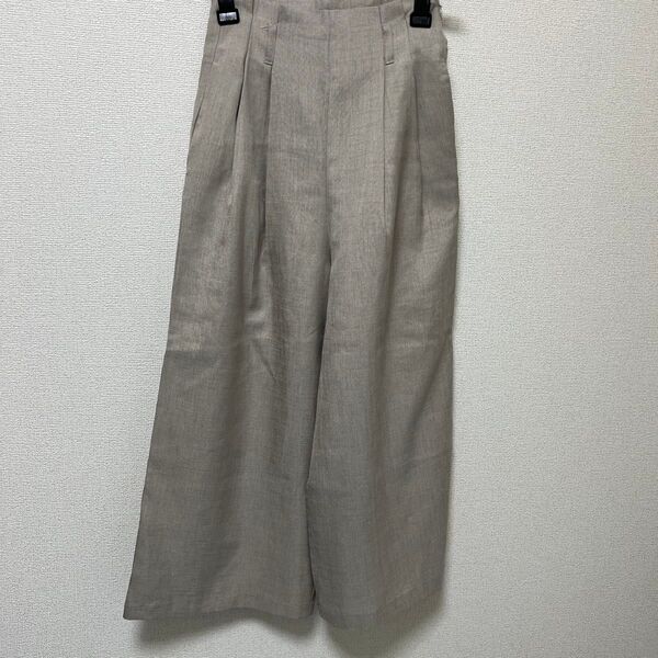 ワイドパンツ ベージュ コットンリネン ツータック