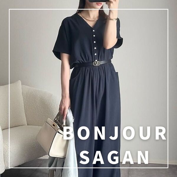 "新品・タグ付"ウエスト切替Vネックオールインワン/BONJOUR SAGAN