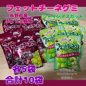 【新品未開封】ブルボン フェットチーネグミ プレミアム ぶどう三姉妹・シャインマスカット各5袋 合計10袋 ニッポンエール