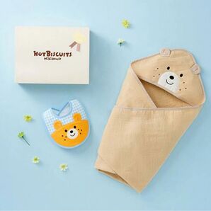 出産祝い ミキハウス ホットビスケッツ ベビーバスタオル&スタイセット 未使用