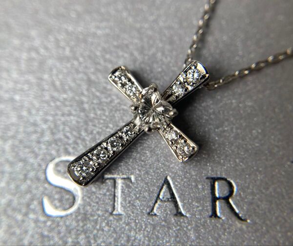 STAR JEWELRY スタージュエリー ハートシェイプ ダイヤモンド クロスペンダント プラチナ ネックレス PT950