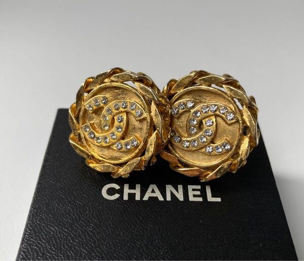 CHANEL シャネル ヴィンテージ ラインストーン ココマーク 喜平 ツイスト 23刻印 カステラーヌ期 イヤリング ピアス
