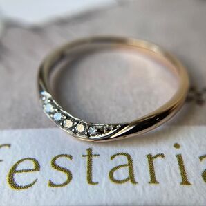 festaria フェスタリア 0.05ct 6Pダイヤモンド レイヤード ピンクゴールド プラチナ リング k18 PT585