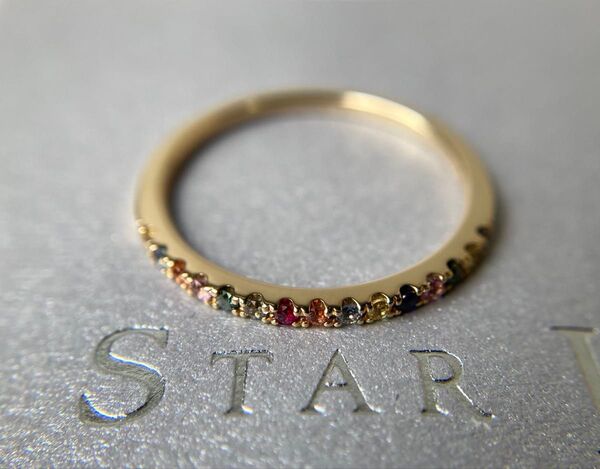 STAR JEWELRY スタージュエリー カクテル サファイア ダイヤモンド ハーフエタニティ イエローゴールド リング k18