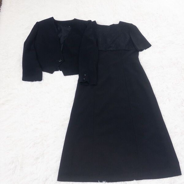 東京イギン セットアップ 11号 ノーカラージャケット 半袖 ロングワンピース ブラックフォーマル 喪服 礼服 冠婚葬祭 スーツ