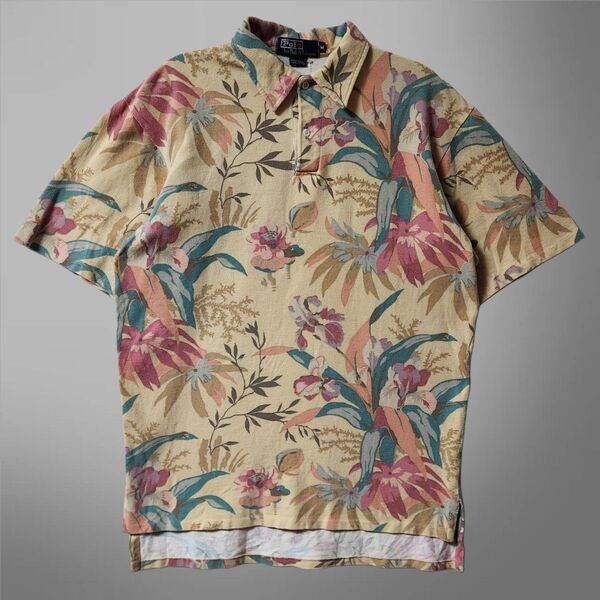 80s ~ 90s Polo by Ralph Lauren ラルフローレン ボタニカル柄 ポロシャツ USA製 L相当