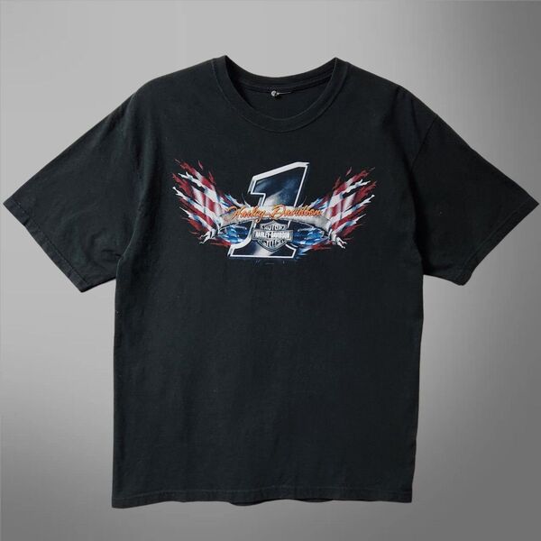 00s HARLEY DAVIDSON ハーレーダビッドソン ナンバーワン Tシャツ 黒 XL