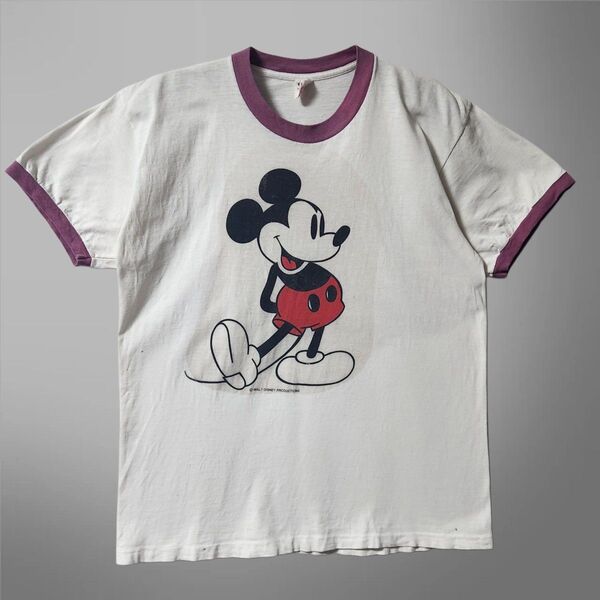 70s ~ 80s Disney ミッキーマウス リンガーTシャツ 白 Tシャツ USA製 ヴィンテージ L