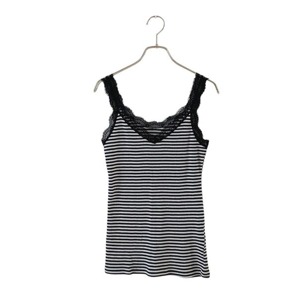 UNIQLO ユニクロ(M)2WAYリブレースラメボーダータンクトップ/黒×白