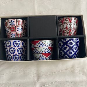 【新品未使用】musbu 小紋 そばちょこ揃 五客揃 カップ 前畑陶器 美濃焼