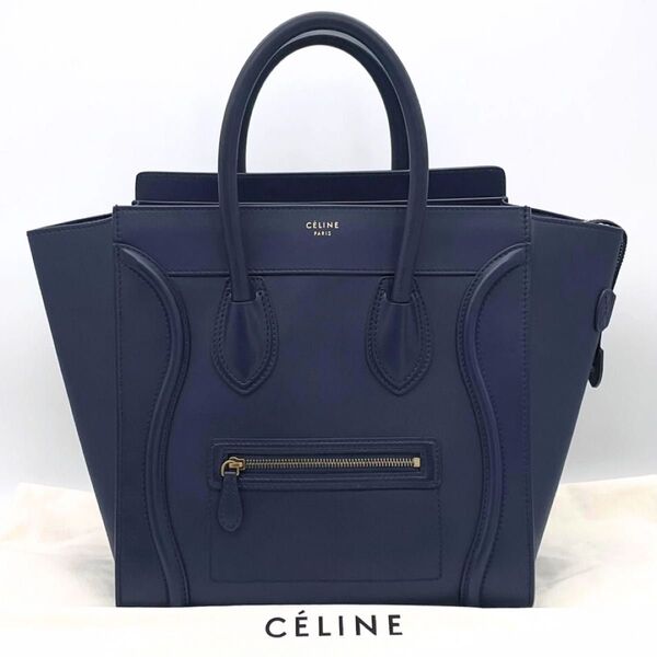 【極美品】 CELINE セリーヌ ラゲージ ミニショッパー ハンドバッグ トートバッグ レザー ネイビー 紺
