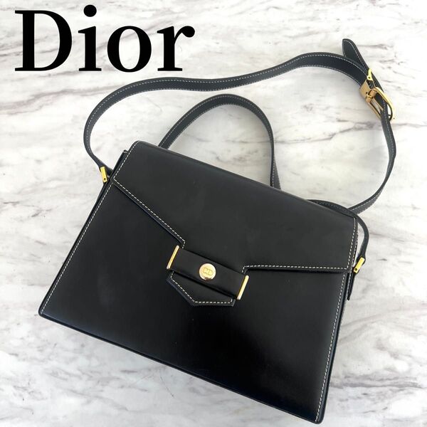 Christian Dior★ディオールショルダーバッグ 黒 ロゴゴールド金具 ヴィンテージ ショルダー