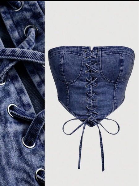 shein 編み上げ デニムビスチェ