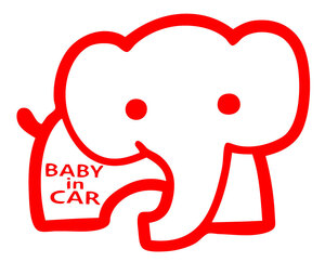 ステッカー BABY in CAR 【 ぞう / 赤 】 ベビーインカー 赤ちゃんが乗ってます ベビー用 カッティングステッカー 防水 ぞうさん 象 ゾウ