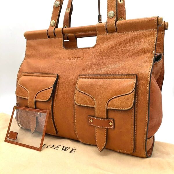 【美品・保存袋付き】LOEWE ロエベ 2way トートバッグ ハンドバッグ ロゴ型押し 肩掛け可能 レザー