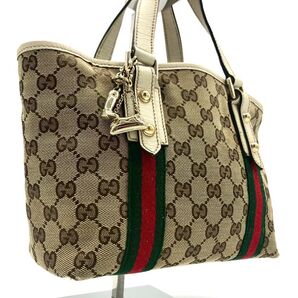 【極美品 】GUCCI グッチ ミニ トートバッグ ハンドバッグ GG柄 シェリーライン キャンバス レザー