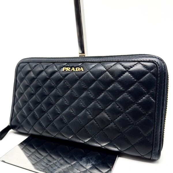 【極美品】PRADA プラダ キルティング 長財布 ラウンドジップ ソフトカーフレザー 黒