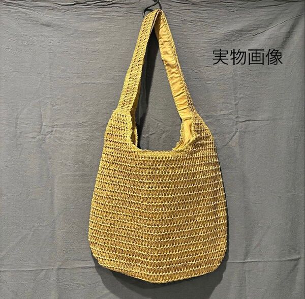 かごバッグ ショルダー ストローバッグ トート 春 夏 ブラウン 編み 大容量 通勤 通学 海 ペーパー 軽量 肩掛け 新品