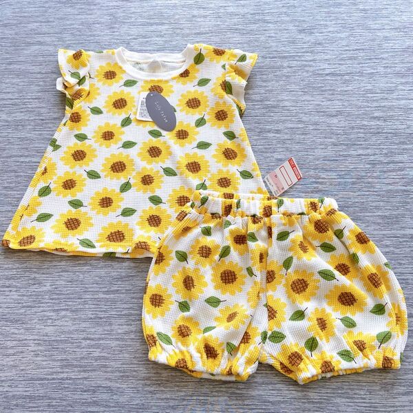 【新品未使用】子供服 ベビー服 ひまわり パイル地 上下セット セットアップ 夏服 90サイズ タグ付き しまむら