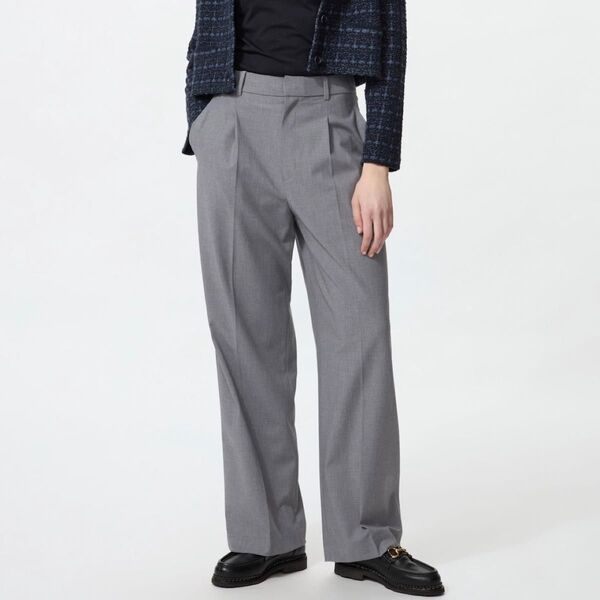 タックワイドパンツ ユニクロ UNIQLO 丈長め ワイドパンツ グレー パンツ xs
