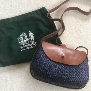 LA BAGAGERIE★籐&レザー ショルダーバッグ ネイビー
