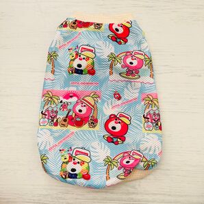 犬服 ハンドメイド ピンクくまメッシュニット タンクトップ ブルー