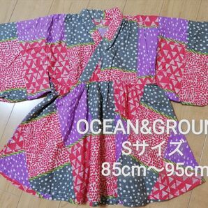 中古 OCEAN&GROUND パッチワーク 風 ワンピース浴衣 帯無し Sサイズ 80cm 85cm 90cm 95cm ゆかた