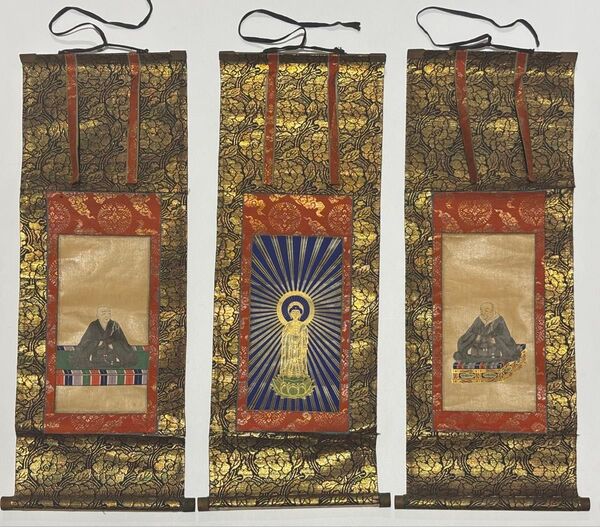 「方便法身尊形・親鸞聖人・法然上人」達如 三幅対|木版画 浄土真宗 本願寺 仏教美術 掛軸