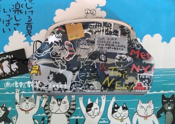 マンハッタナーズ 猫 ネコ がま口 ガマ口 ポーチ マルチケース 財布 コインケース 新品 未使用 日本製 猫柄 ネコ柄