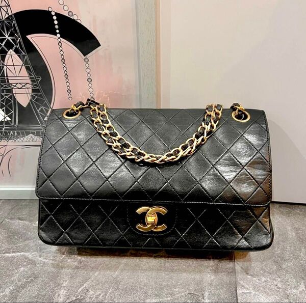 CHANEL シャネル マトラッセ ラムスキン ココマーク ターンロック チェーン ブラック