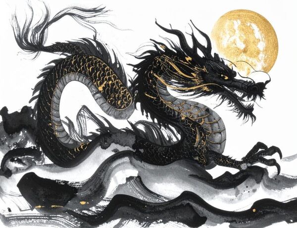 『水墨画風 開運 ドラゴン 龍神 龍』 A4 グラフィックアート デジタルアート インテリア ポスター
