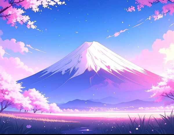 『富士山と桜のデジタルアート』 A4 グラフィックアート デジタルアート インテリア ポスター