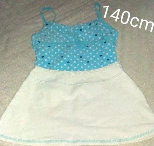 水着 女の子 水着 スイムウェア 水玉 ハート 水色 3点セット セパレート 140cm