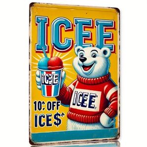 ICEE BEAR ⑤ アイシーベア ブリキ看板 アメリカン雑貨 USA オーバル アイスクリーム フローズン