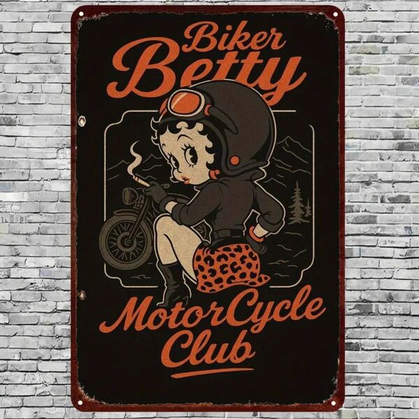 Betty ベティ モーターサイクルクラブ ブリキ看板 アメリカン雑貨 USA
