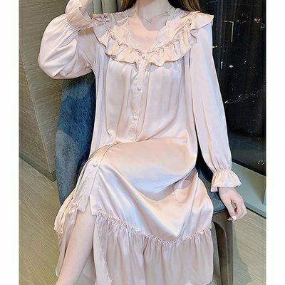 新品 ロング ネグリジェ ワンピース 長袖 ルームウェア フリル ピンク パジャマ エレガント ゴージャス かわいい 未使用