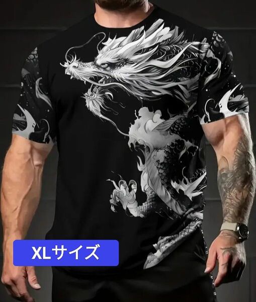 新品未着用 MEN'S 和柄 両面プリント Tシャツ《龍》XLサイズ