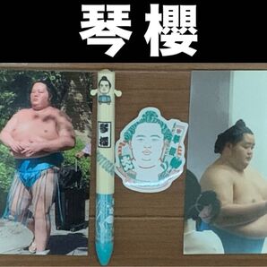 大相撲 ★ 琴櫻 ★ 国技館購入/手が動く二色ボールペン&ご贔屓力士ステッカー ★ 生写真付き