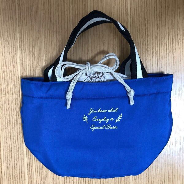 ランチバッグ トートバッグ 保温保冷 舟型 ブルー お弁当袋 青 巾着タイプ used品