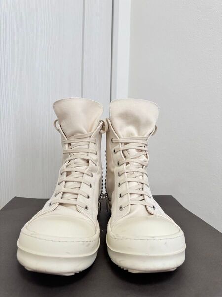 最終値下げ 極美品 Rick Owens ダークシャドウ ハイカットスニーカー ミルク 44 正規品